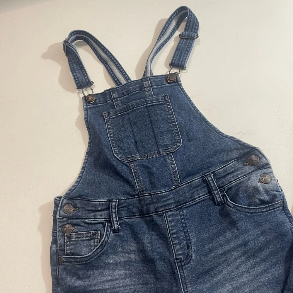 JUSTICE STRETCH BLUE JEAN OVERALLS / PANTS DISTRESSED STRAIGHT LEG GIRLS SZ 12